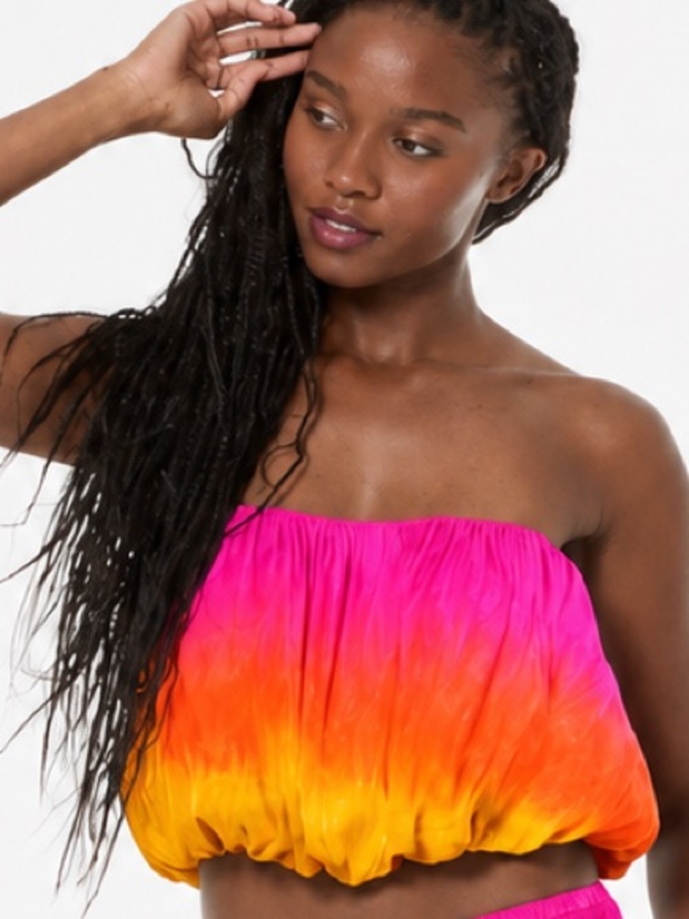Young Fabulous & Broke Bubble Tube Top Brushed Ombre Pink, Orange & Yellow S NWT